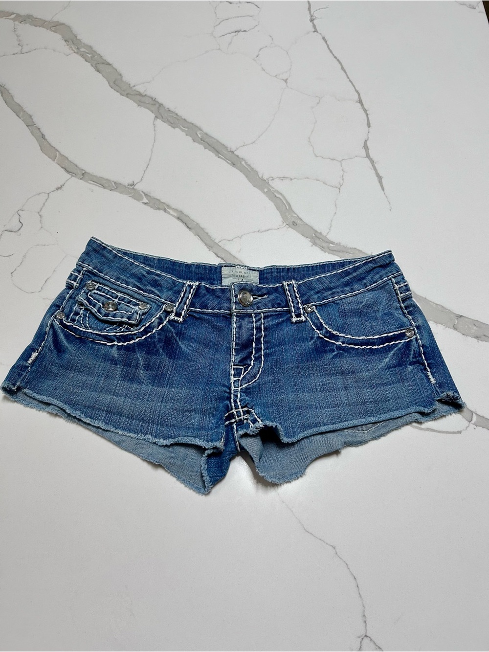 L.A. Idol USA vintage denim micro shorts with  bling